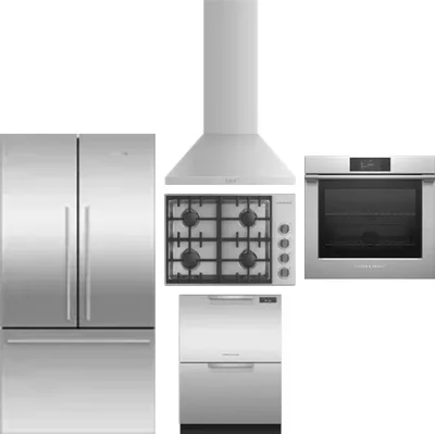 5 Piece Package Includes Refrigerator, Cooktop, Wall Oven, Hood And Dishwasher